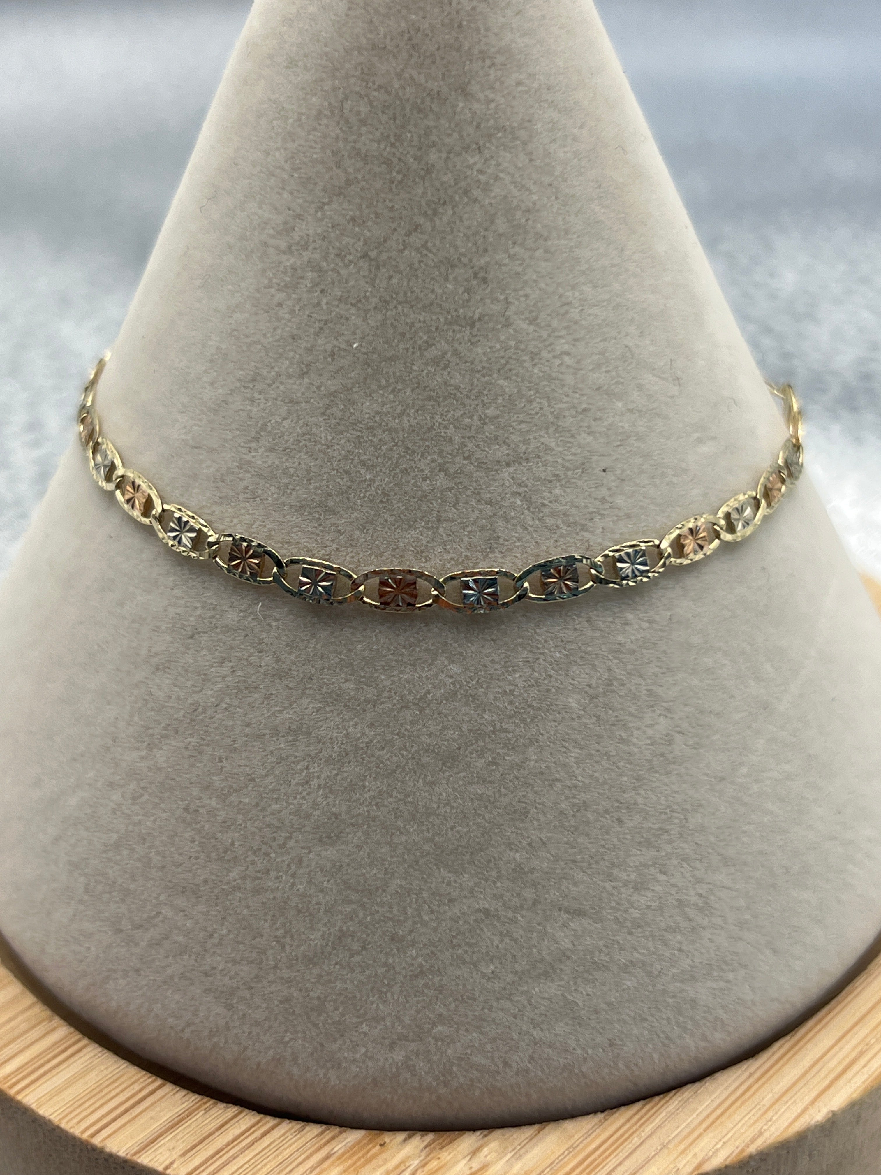 10K Three-Color Valentino Bracelet 7” – 3mm Elegant Link Gold Bracelet