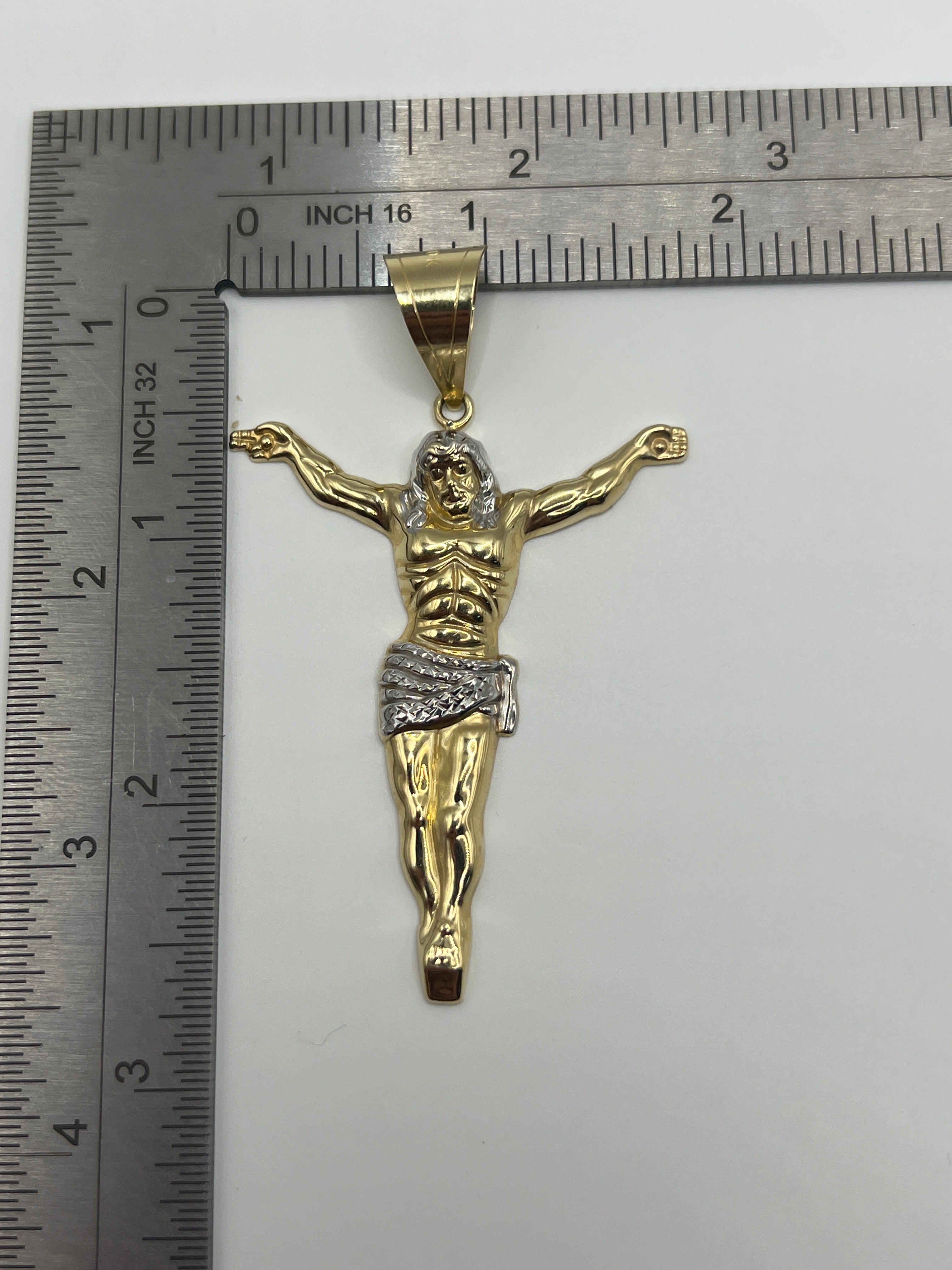 10K Yellow Gold Jesus Pendant – Religious Cross Faith Charm Necklace