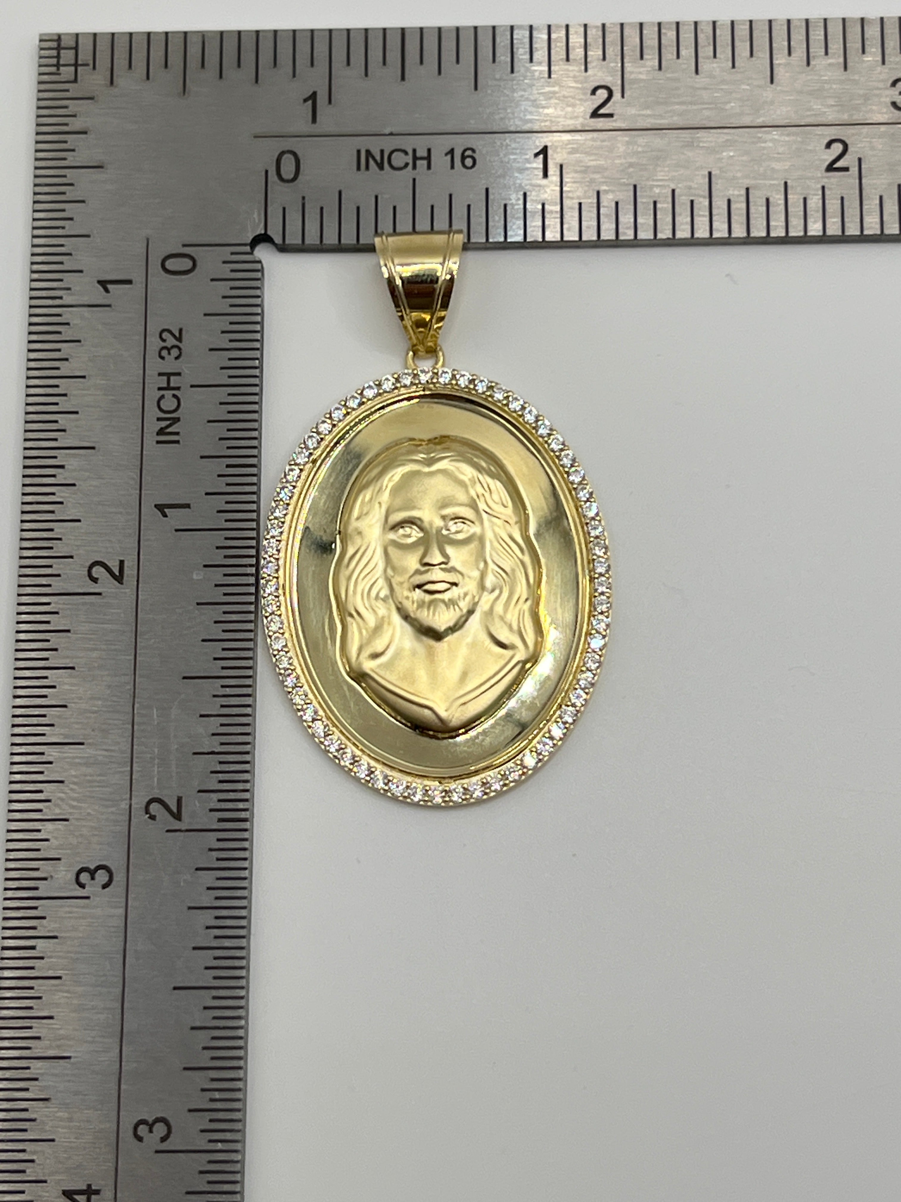 10k Carat Yellow Gold Jesus Face Pendant – Classic Religious Necklace Charm