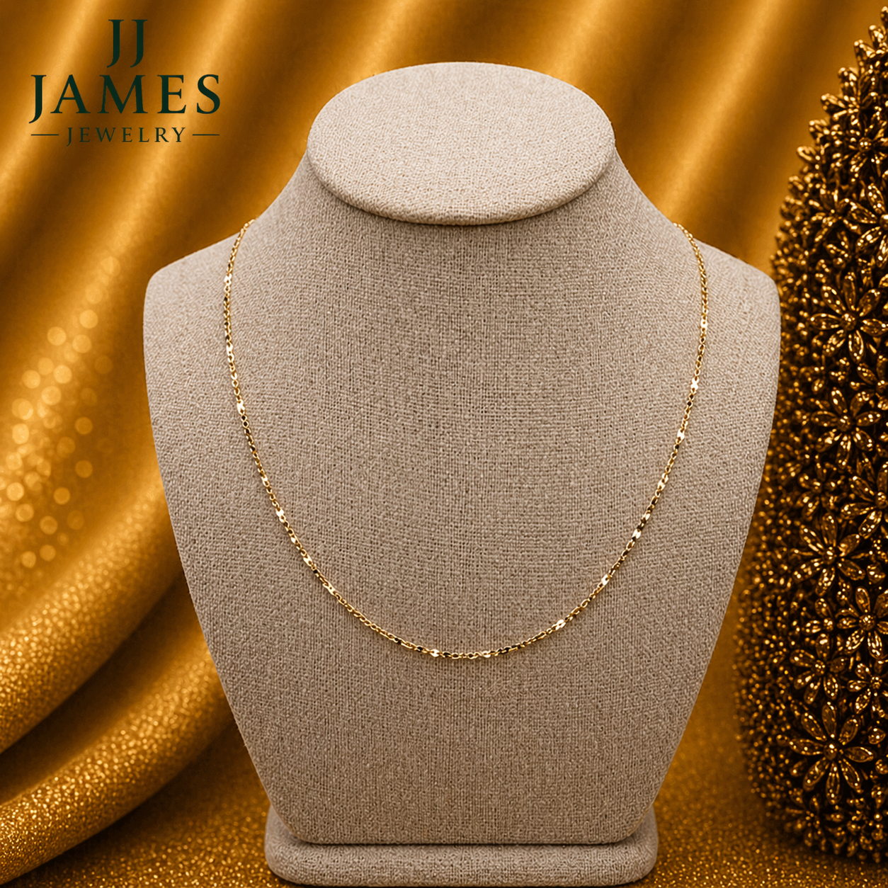 10K Gold Three-Valentine Chain 20” – 2mm Classic Link Necklace Jewelry