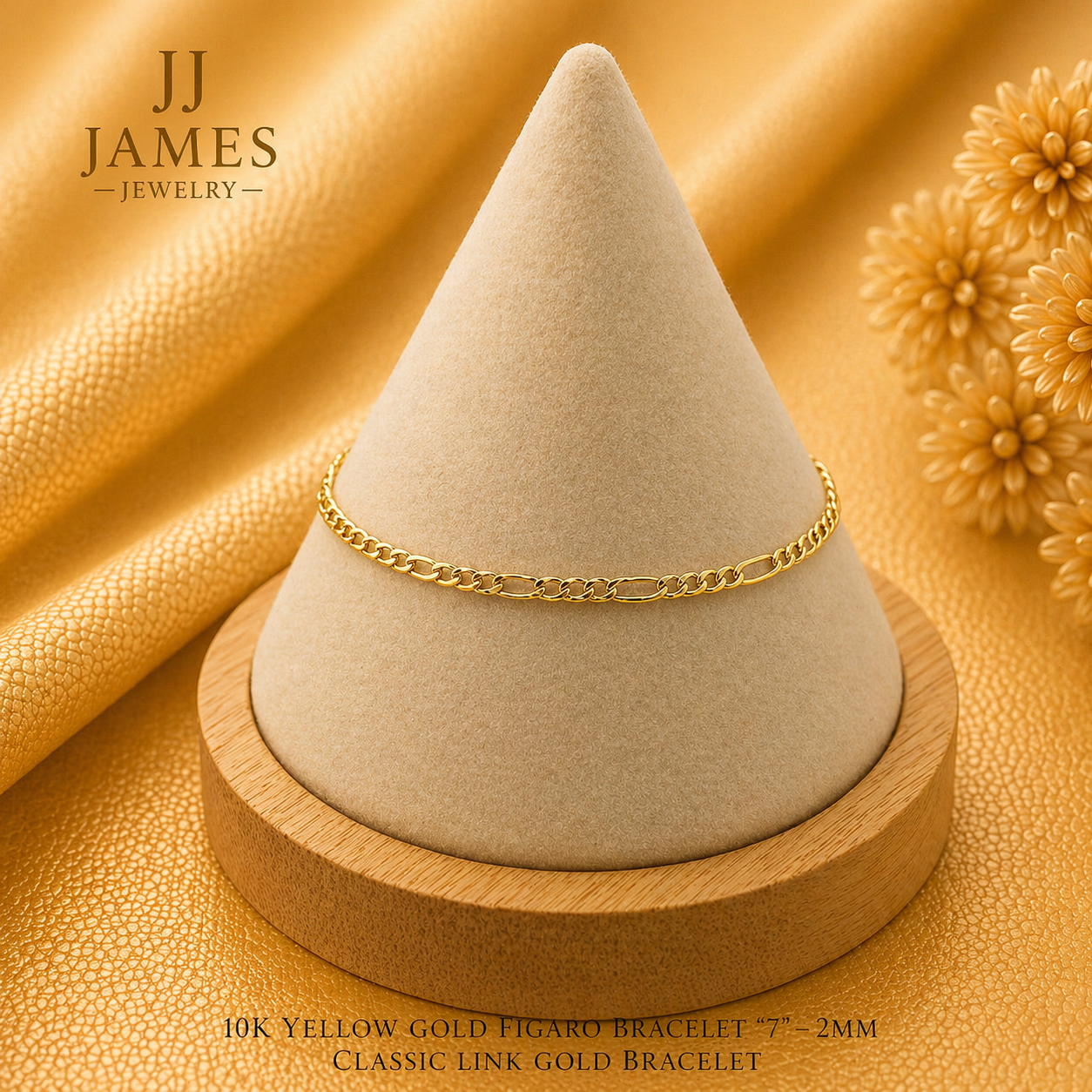 10K Yellow Gold Figaro Bracelet “7” – 2mm Classic Link Gold Bracelet