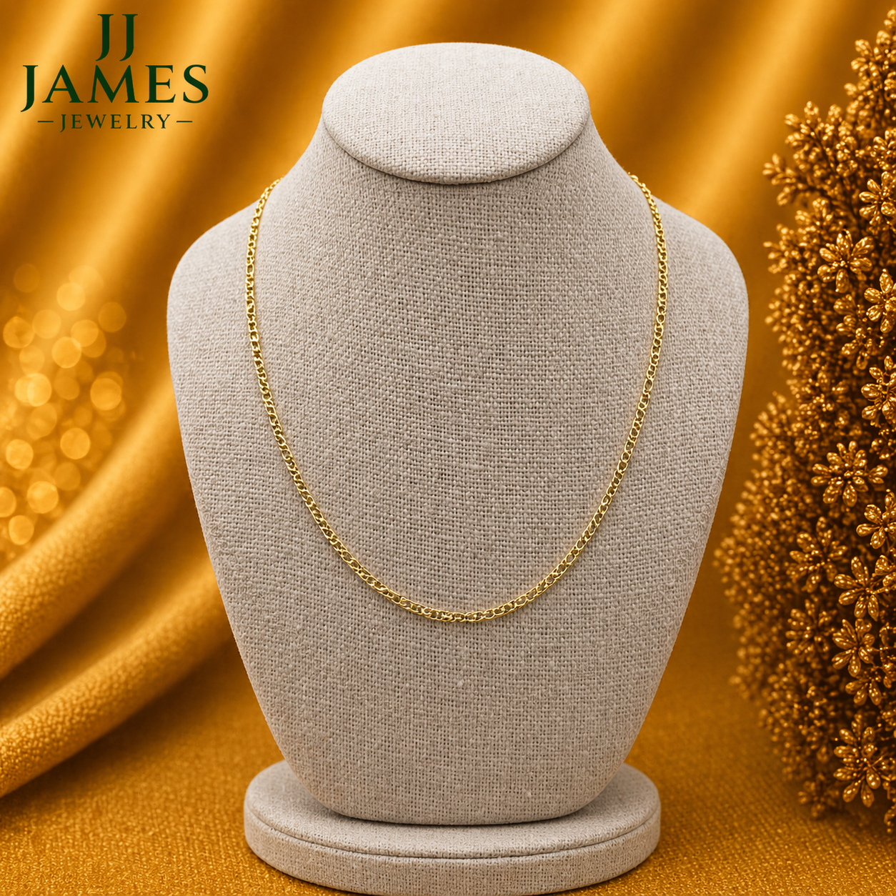10K Yellow Gold Figaro Chain 18” – 2mm Classic Link Necklace Jewelry