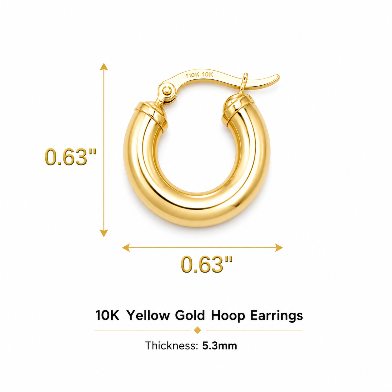 10K Yellow Gold Classic Hoop Earrings – 5.3mm