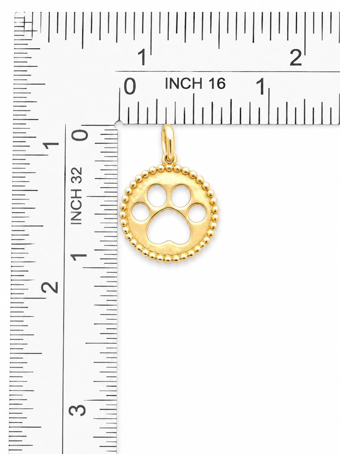 10K Yellow Gold Paw Print Pendant – Beaded Circle Design – Polished Finish