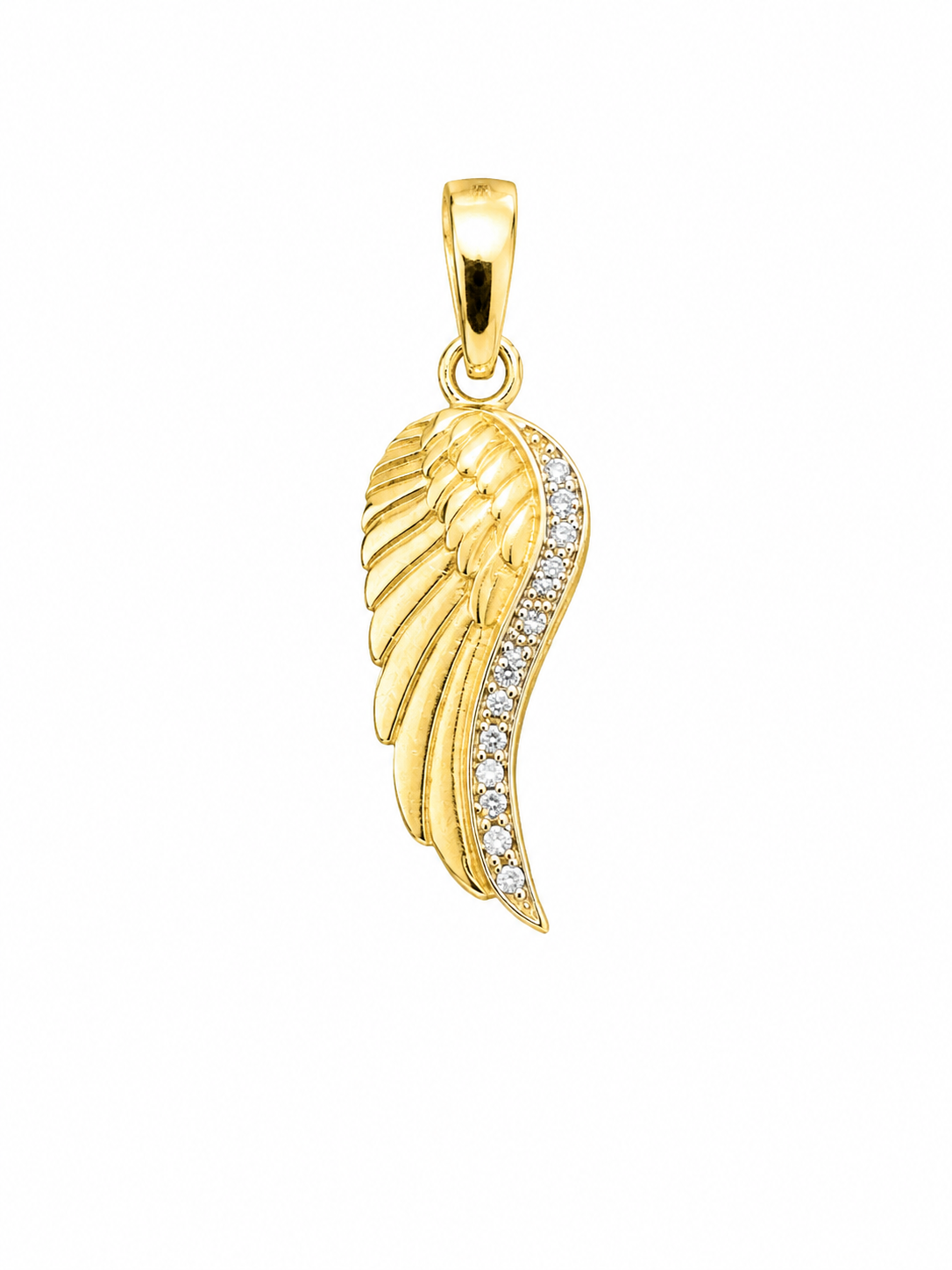 10K Yellow Gold Angel Wing Pendant with CZ Accents