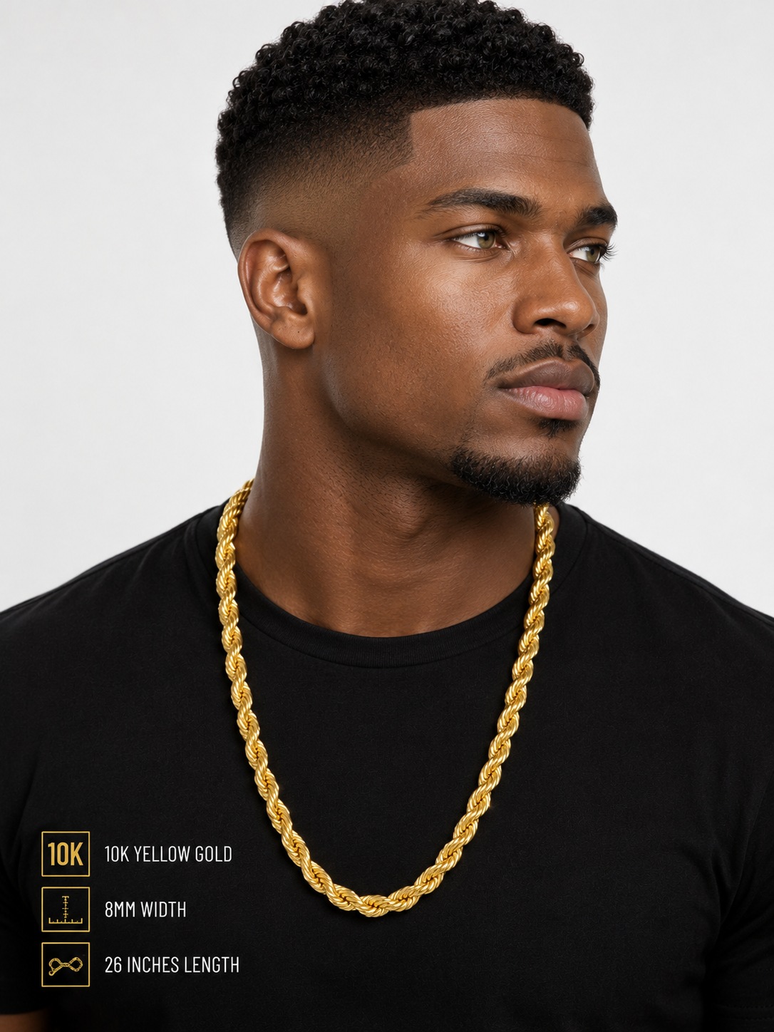 10K Yellow Gold Rope Chain – 8mm – 26 Inches