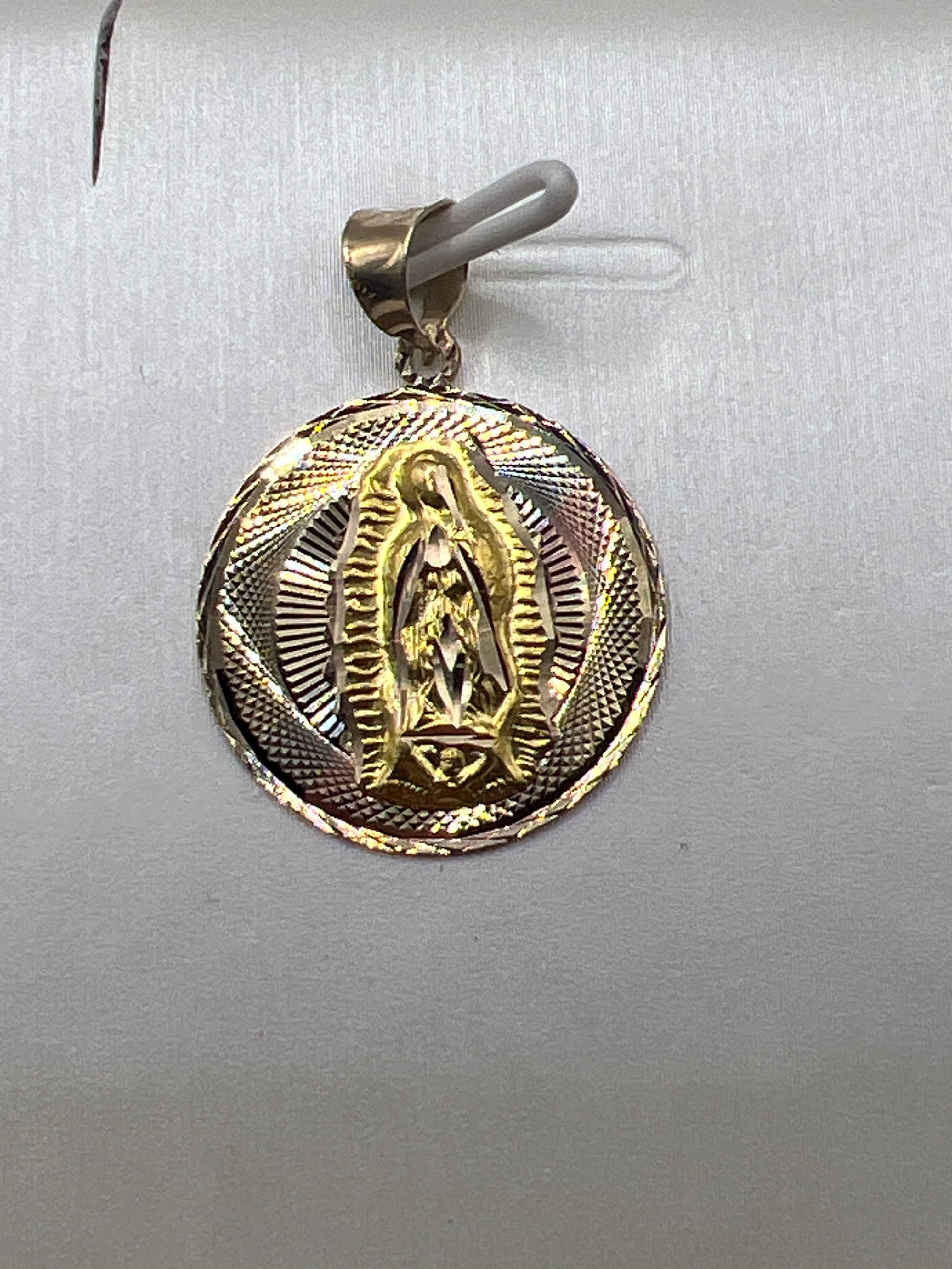 10K Yellow Gold Guadalupe Pendant – Religious Virgin Mary Gold Necklace Charm