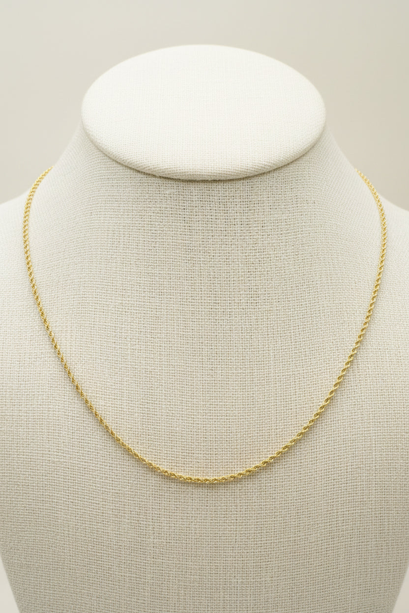10K Yellow Gold Rope Chain 18” – 1.5mm Classic Twisted Necklace Jewelry