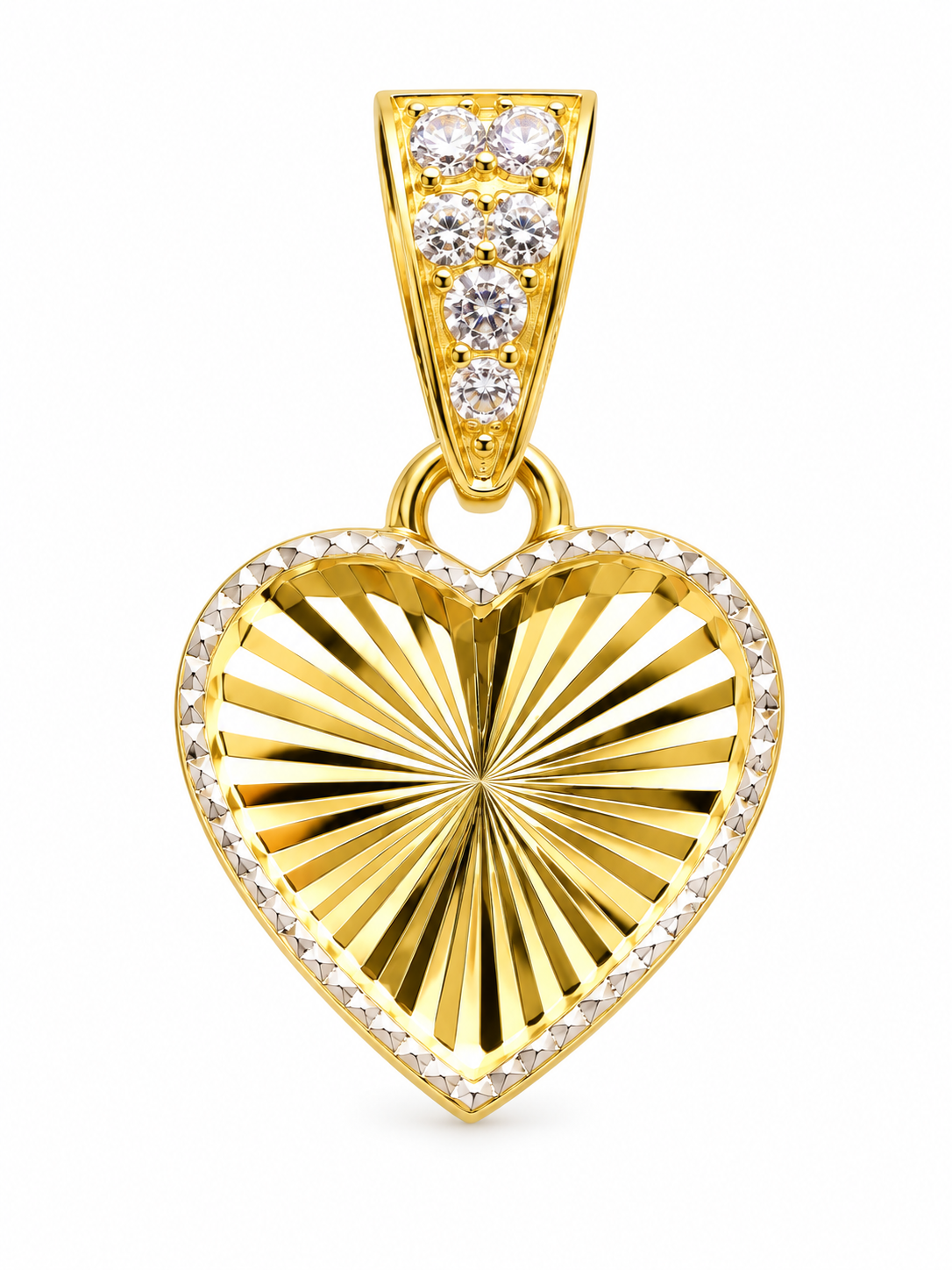 10K Yellow Gold Diamond-Cut Heart Pendant with Silicone Stones