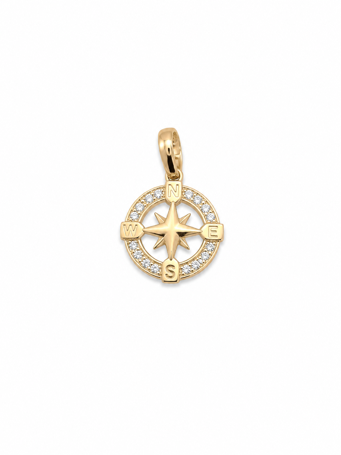 10K Yellow Gold Compass Pendant with Cubic Zirconia – North Star Design
