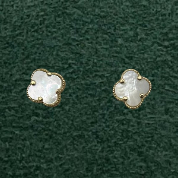 14K Yellow Gold Flower Earrings with White Pearl – Elegant Pearl Stud Earrings