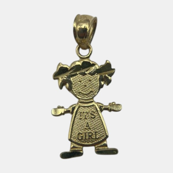 14K Yellow Gold Girl Pendant – Elegant Child Charm Gold Necklace
