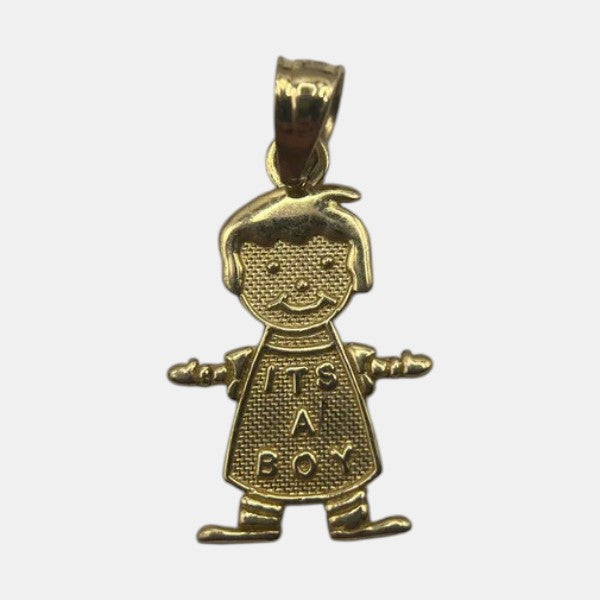 14K Yellow Gold Boy Pendant – Elegant Child Silhouette Gold Necklace Charm