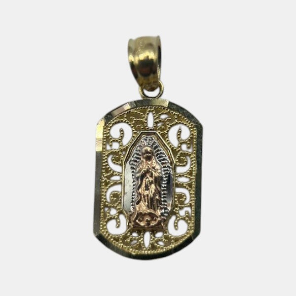 14K Yellow Gold Guadalupe Pendant – Virgin Mary Religious Gold Necklace Charm