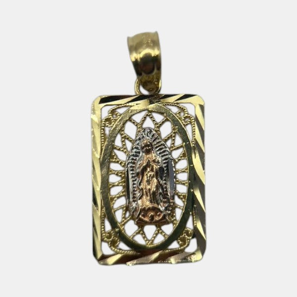 14K Yellow Gold Guadalupe Pendant – Virgin Mary Religious Gold Necklace Charm