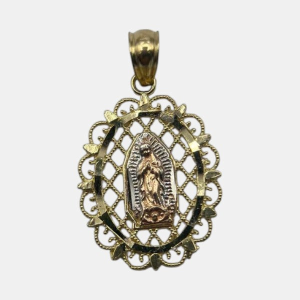 14K Yellow Gold Guadalupe Pendant – Virgin Mary Religious Gold Necklace Charm