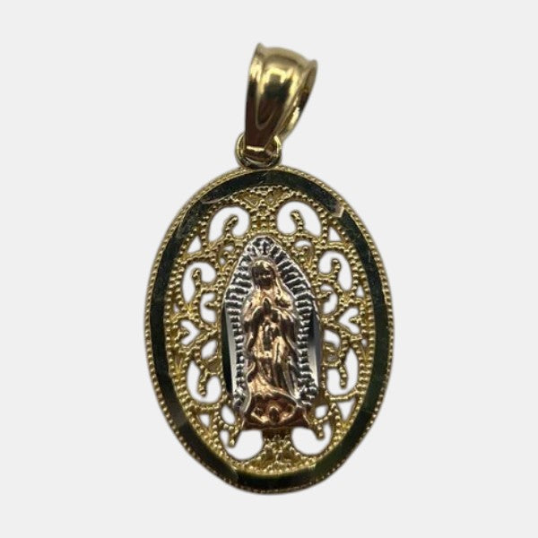 14K Yellow Gold Guadalupe Pendant – Virgin Mary Religious Gold Necklace Charm