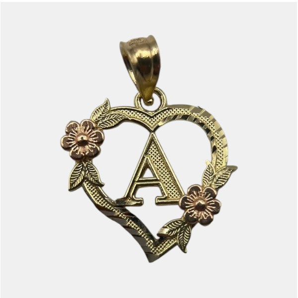 14K Yellow Gold Heart Initial A Pendant – Personalized Letter Gold Necklace Charm