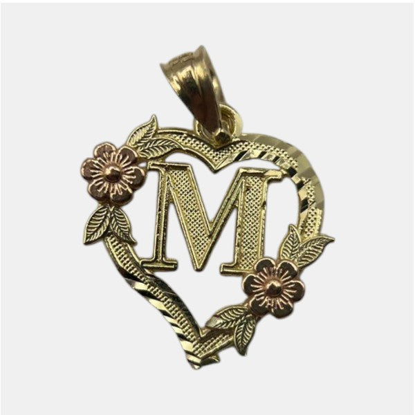 14K Yellow Gold Heart Initial M Pendant – Personalized Letter Gold Necklace Charm