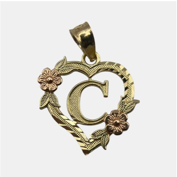 14K Yellow Gold Heart Initial C Pendant – Personalized Letter Gold Necklace Charm