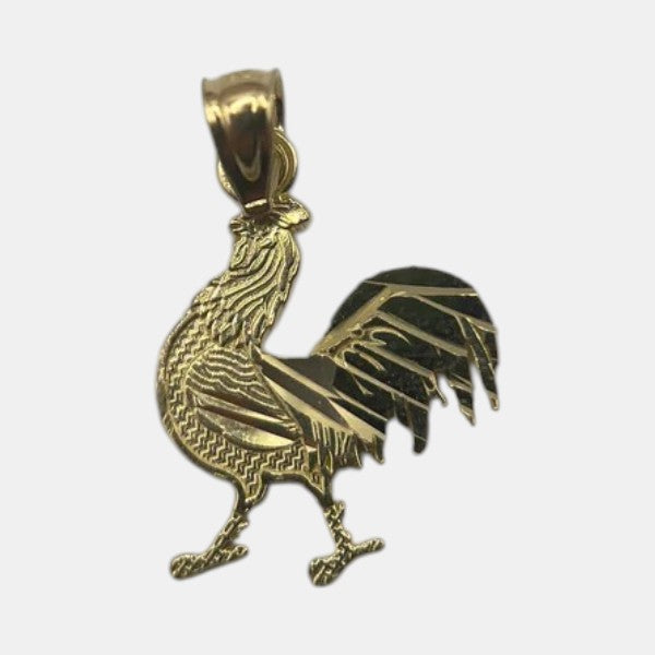 14K Yellow Gold Rooster Pendant – Detailed Animal Gold Necklace Charm