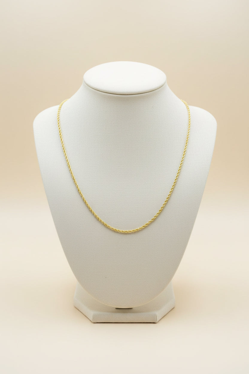 10K Yellow Gold Rope Chain 18” – 1.5mm Classic Twisted Necklace Jewelry