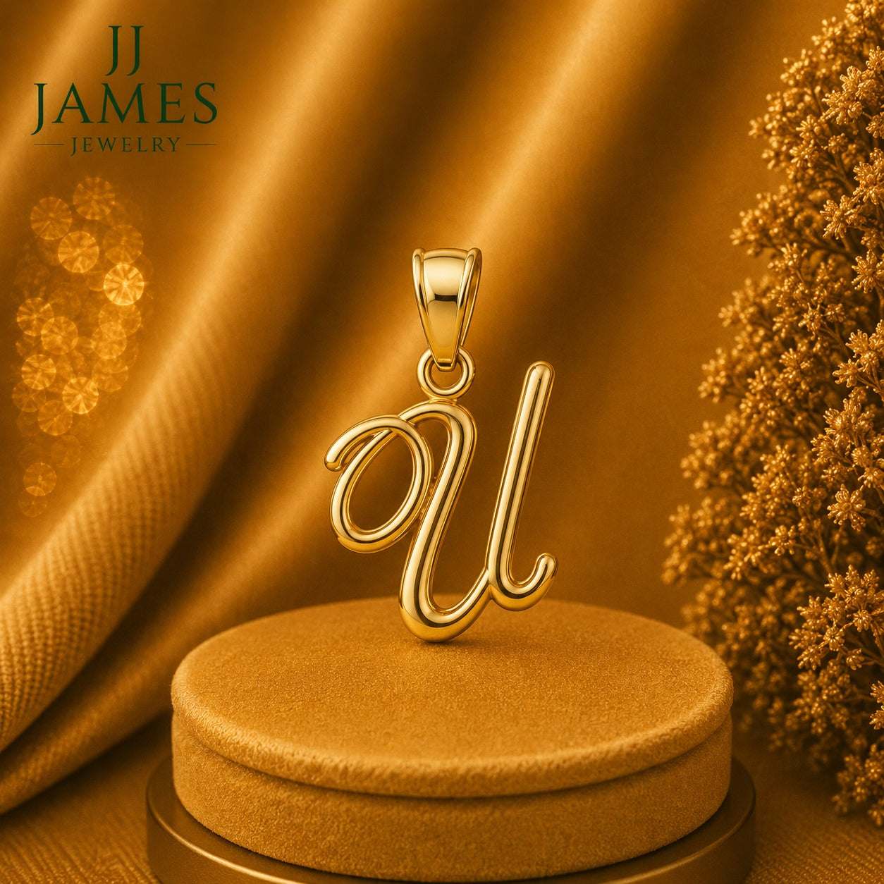 10K Yellow Gold Initial “U” Pendant – Personalized Letter Necklace Charm