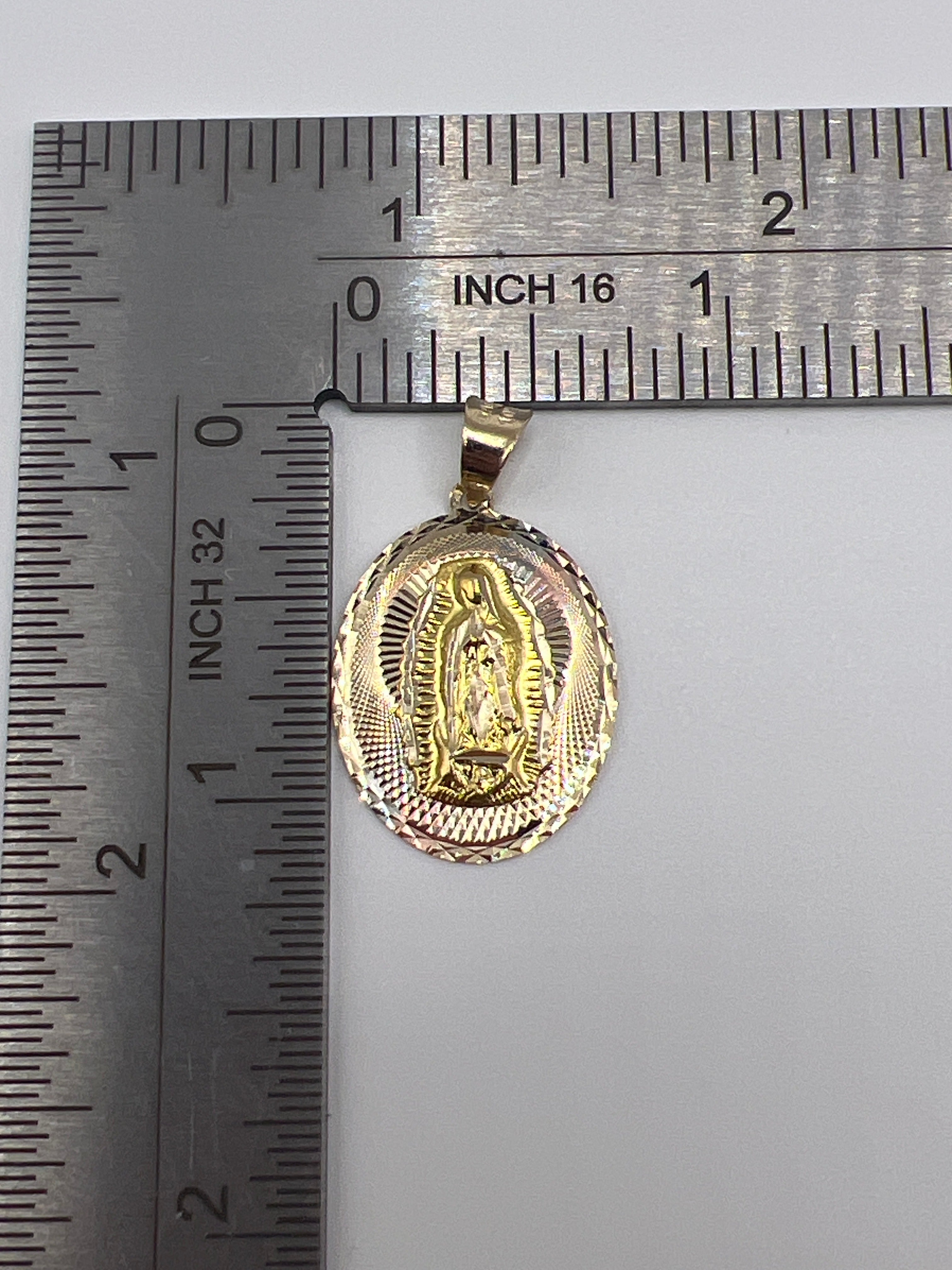 10K Yellow Gold Guadalupe Pendant – Religious Virgin Mary Gold Necklace Charm