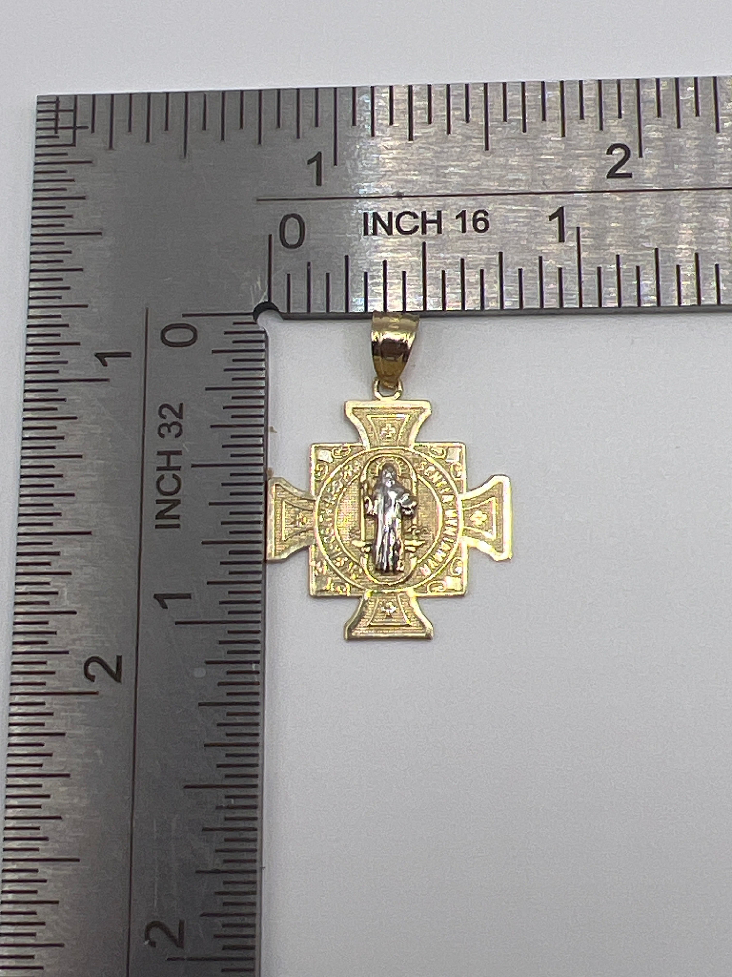 10K Yellow Gold St. Benedict Pendant – Religious Protection Medal Charm