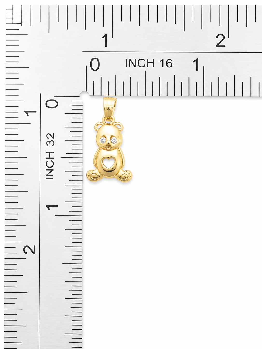 10K Yellow Gold Teddy Bear Pendant with Cubic Zirconia – Heart Design