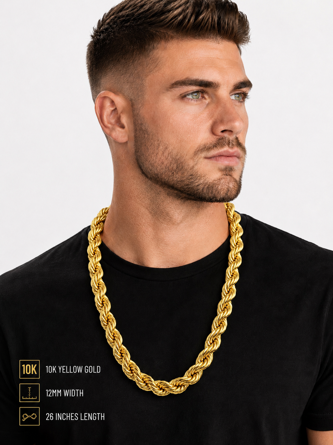 10K Yellow Gold Rope Chain 12MM size “26”