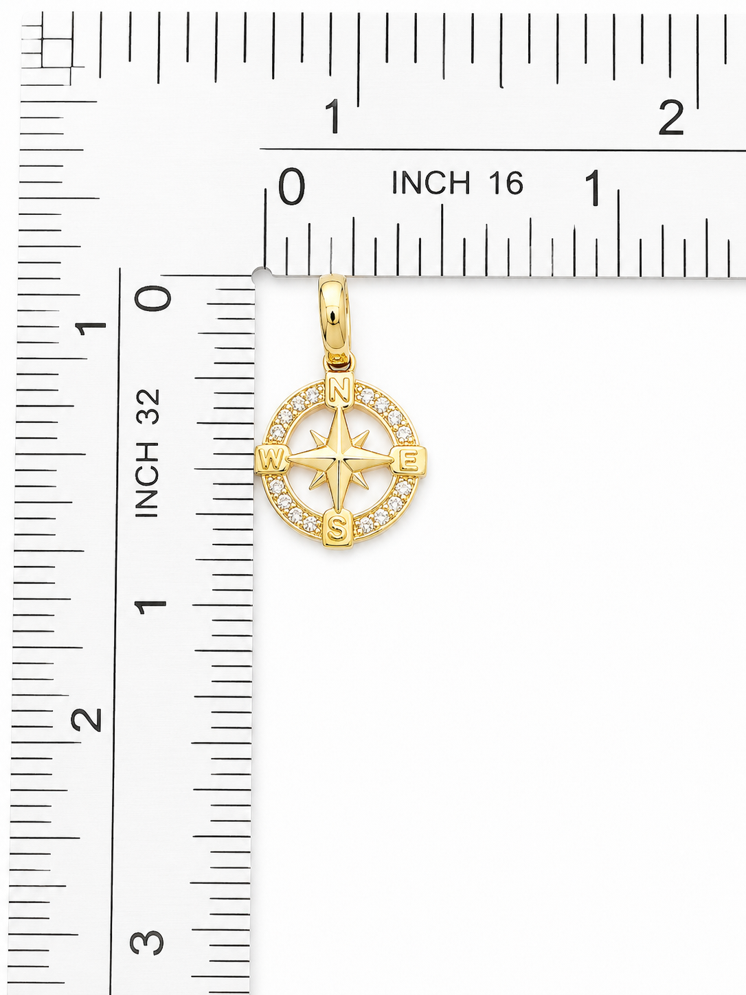 10K Yellow Gold Compass Pendant with Cubic Zirconia – North Star Design