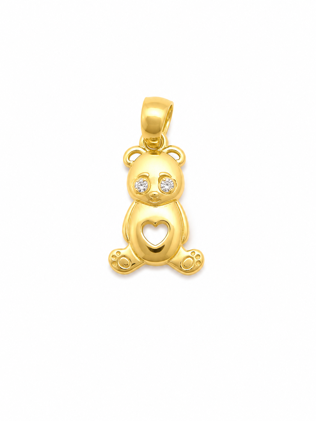 10K Yellow Gold Teddy Bear Pendant with Cubic Zirconia – Heart Design