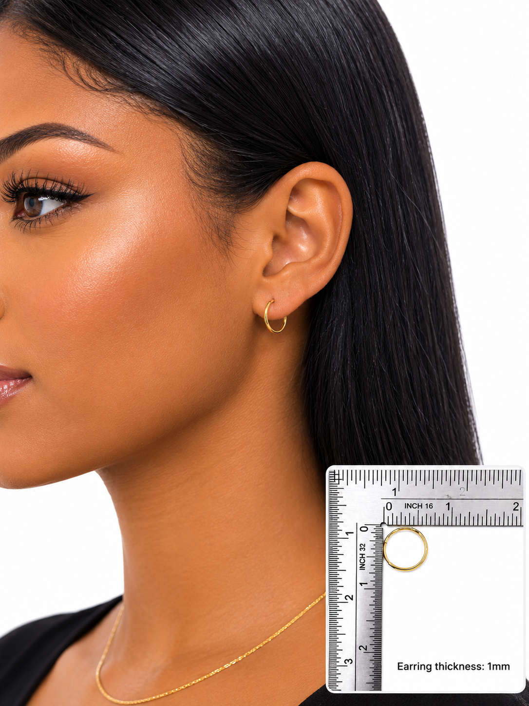 10K Yellow Gold Hoop Earrings – 1mm Thickness