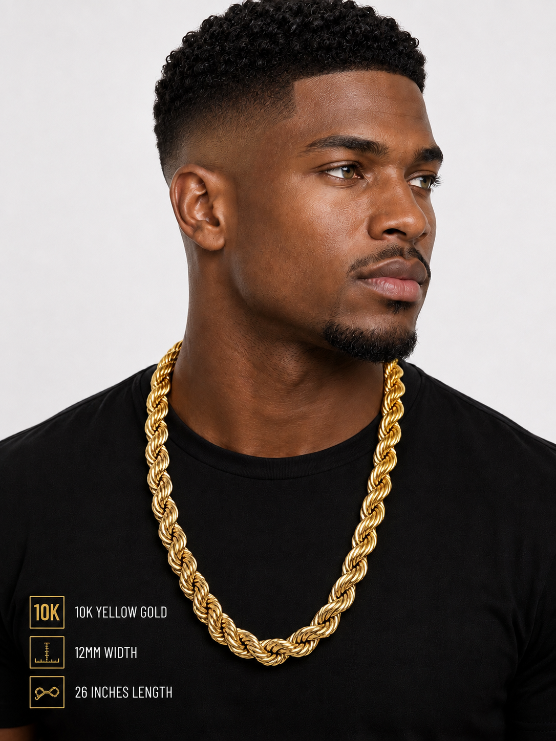 10K Yellow Gold Rope Chain 12MM size “26”
