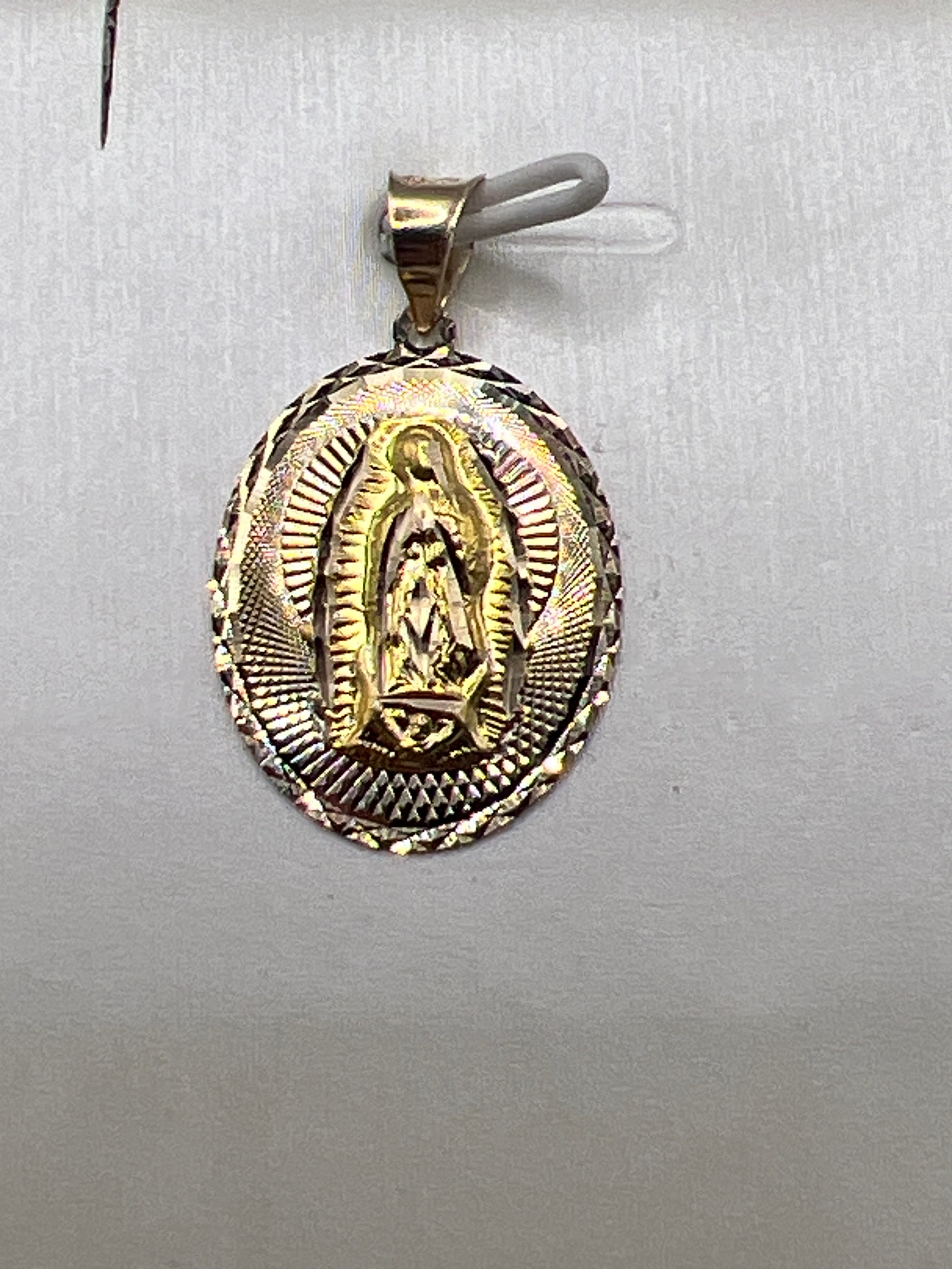 10K Yellow Gold Guadalupe Pendant – Religious Virgin Mary Gold Necklace Charm