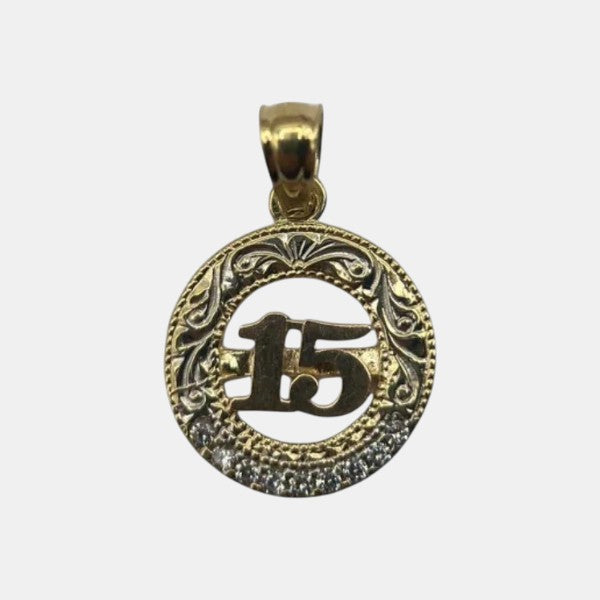 14K Yellow Gold 15th Birthday Pendant – Quinceañera Celebration Gold Necklace Charm