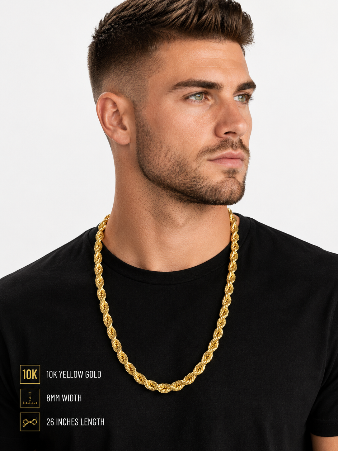 10K Yellow Gold Rope Chain – 8mm – 26 Inches