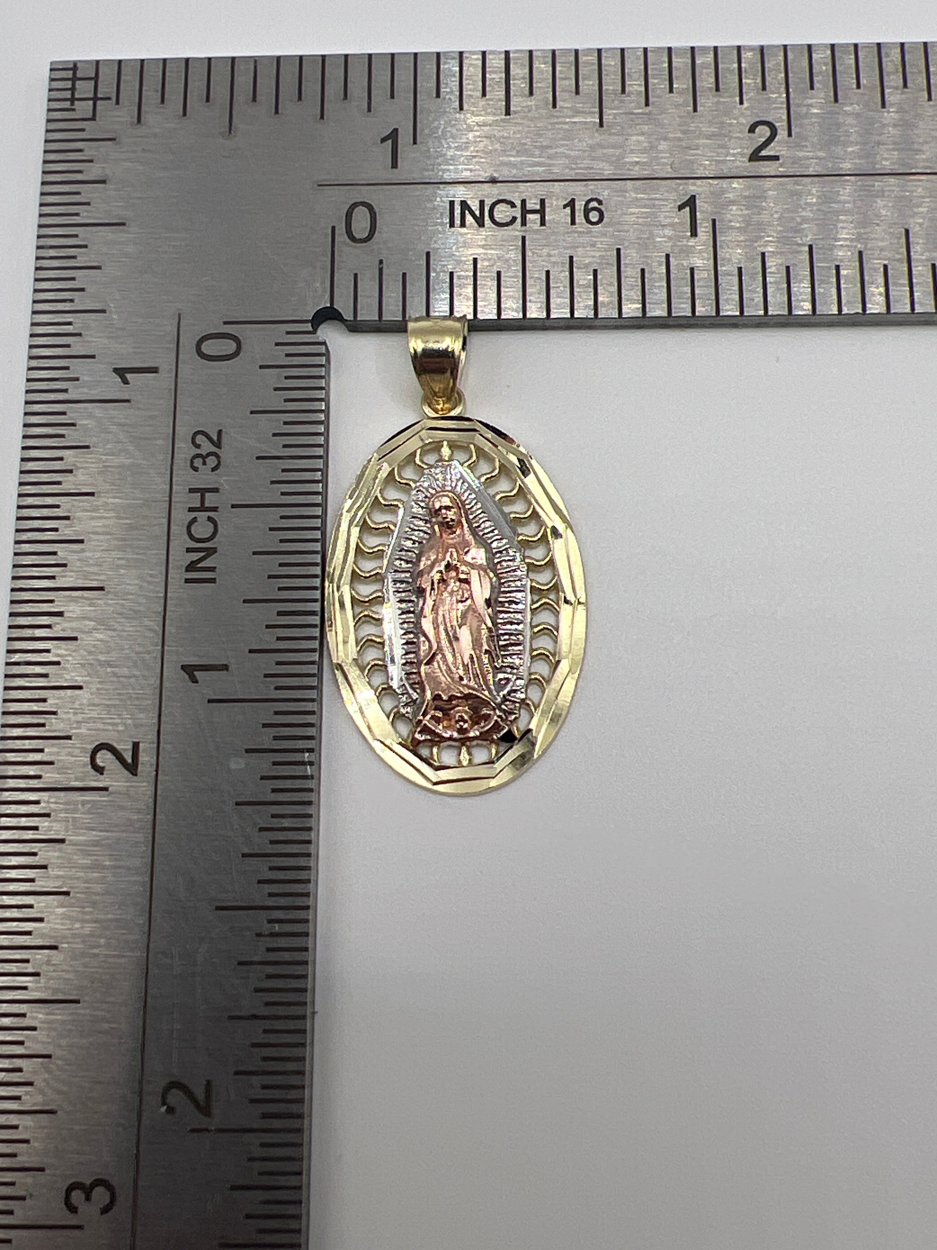 10K Yellow Gold Guadalupe Pendant – Religious Virgin Mary Gold Necklace Charm