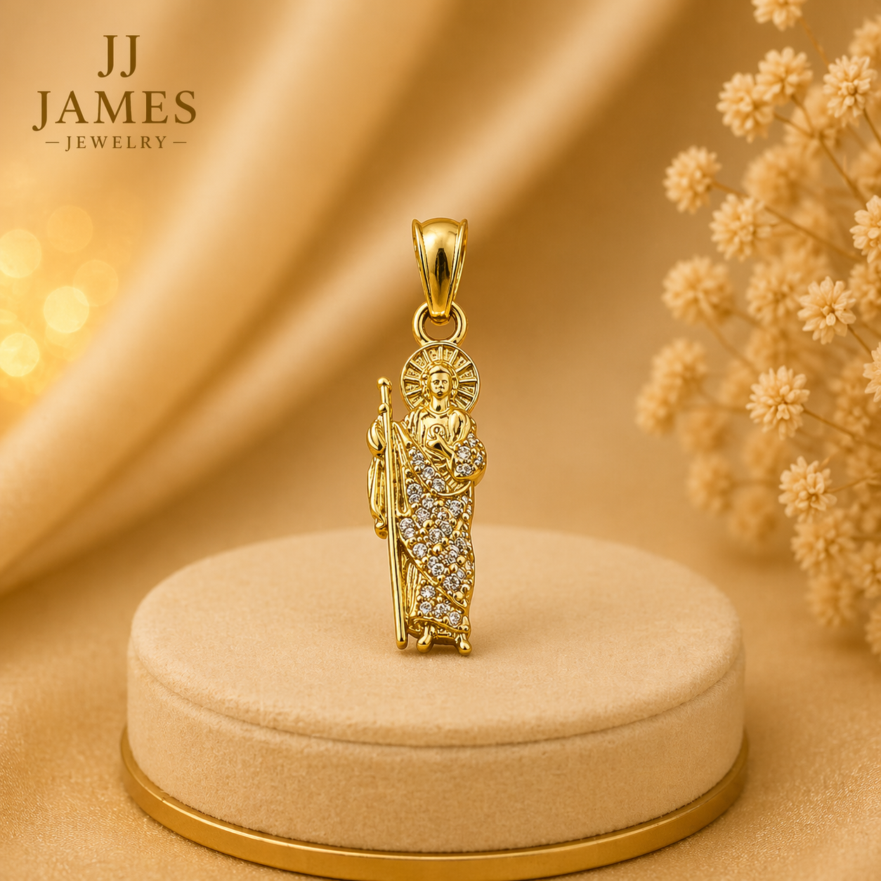 10K Yellow Gold St. Jude Pendant – Classic Religious Charm Necklace Pendant