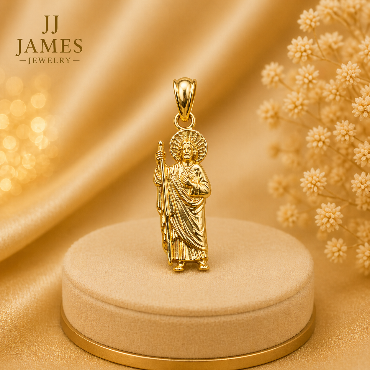 10K Yellow Gold St. Jude Pendant – Elegant Religious Medal Charm