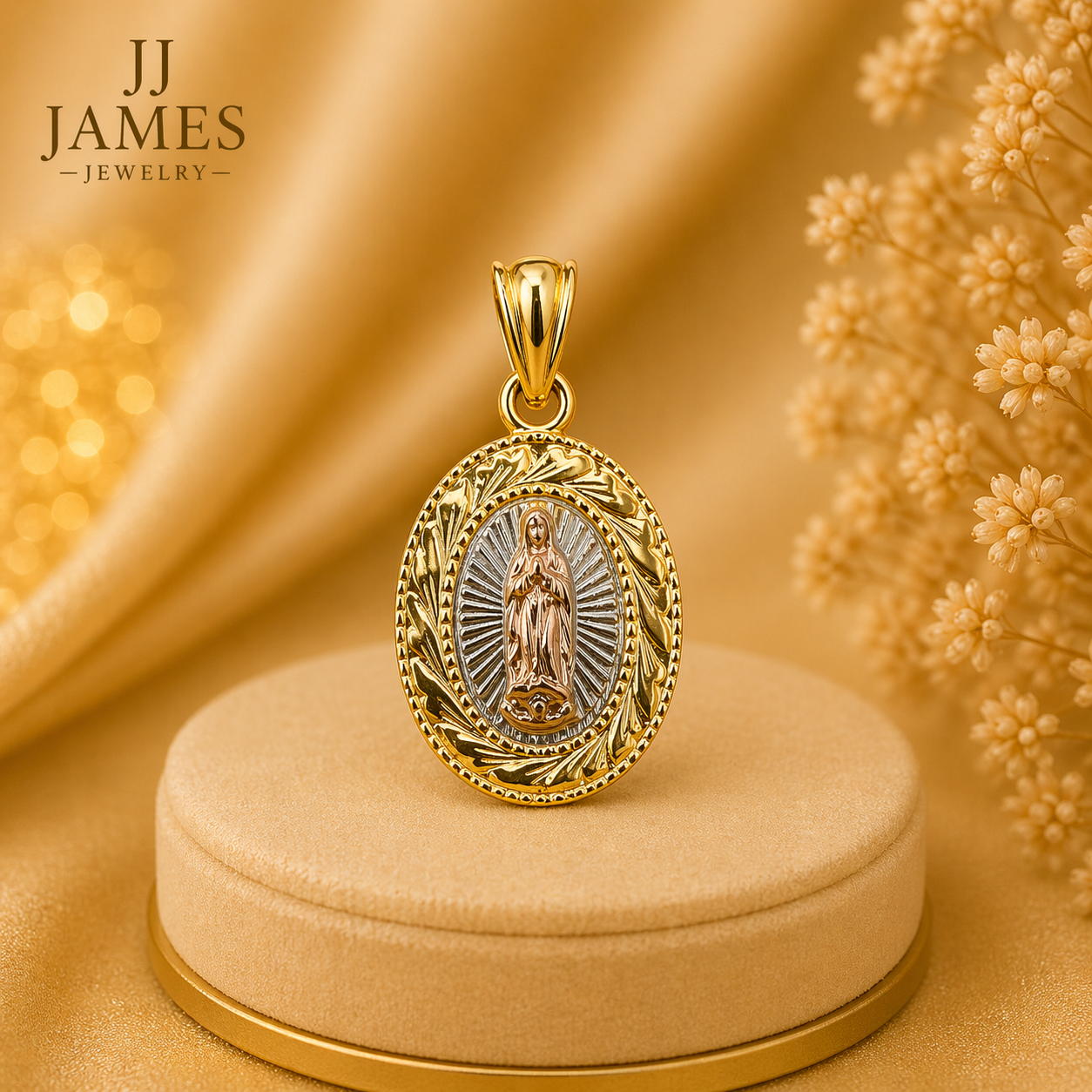 10K Yellow Gold Our Lady of Guadalupe Pendant – Religious Medal Charm