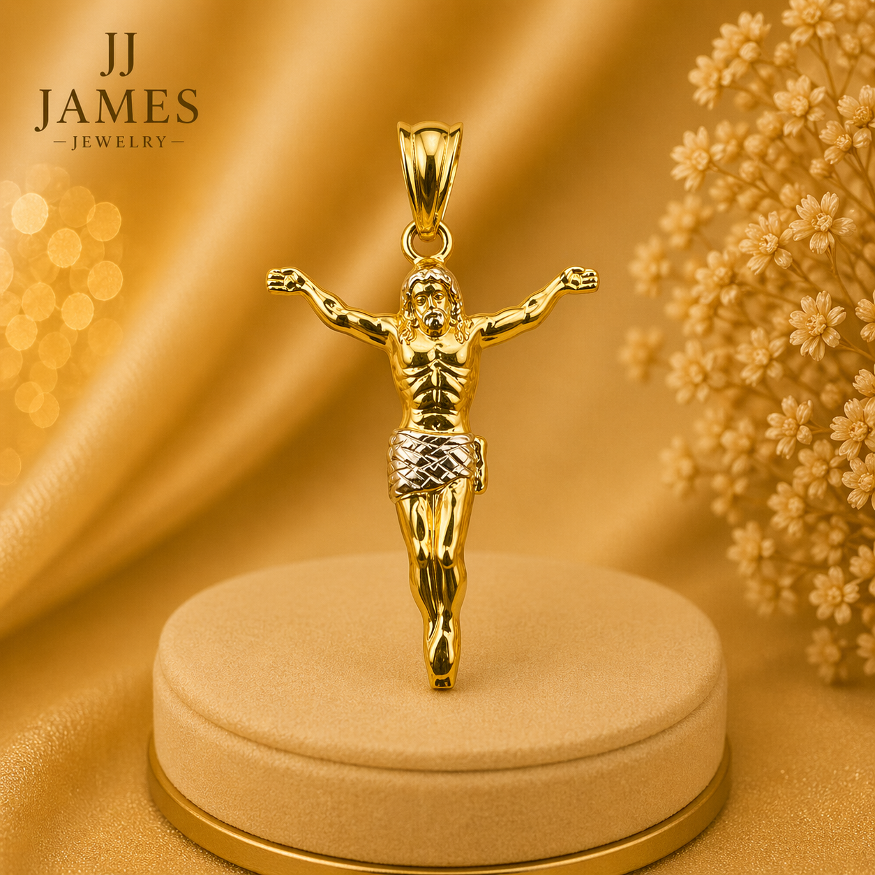 10K Yellow Gold Jesus Pendant – Religious Cross Faith Charm Necklace