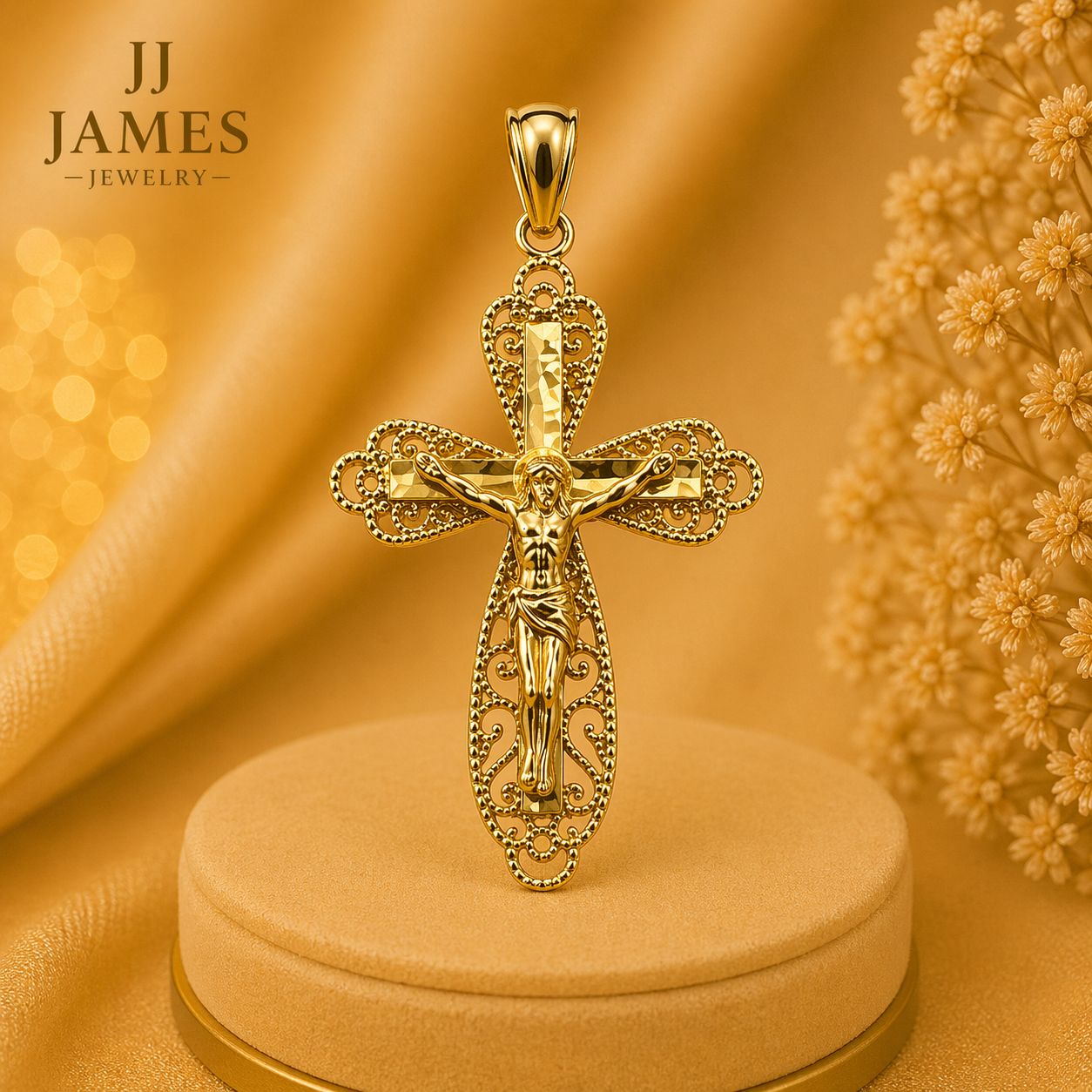 10K Yellow Gold Cross Pendant – Classic Religious Faith Necklace Charm