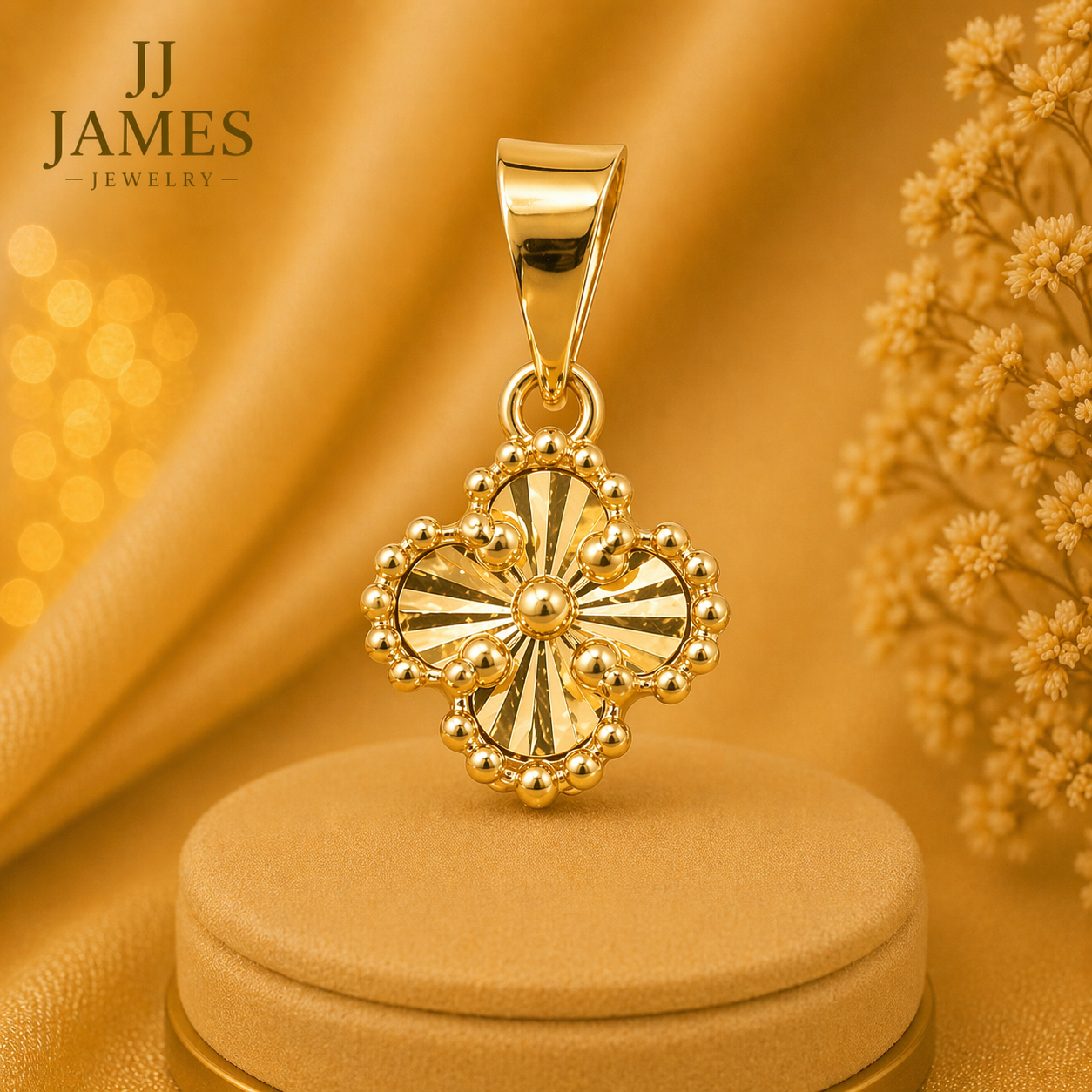14K Yellow Gold Yellow Flower Pendant – Elegant Floral Necklace Charm