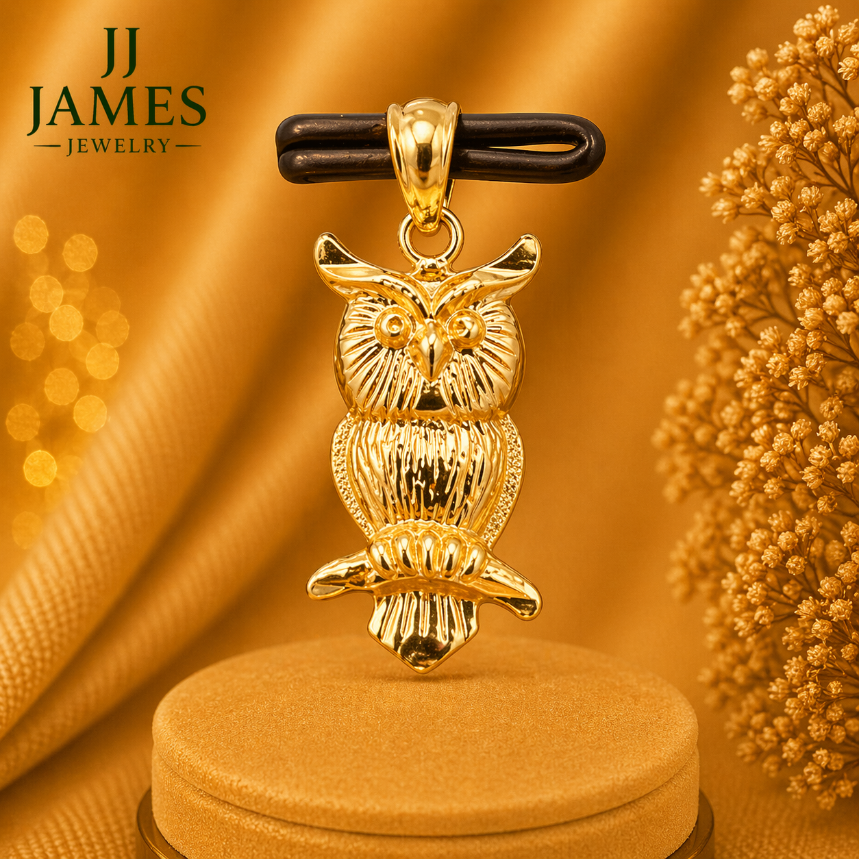10K Yellow Gold Owl Pendant – Elegant Nature Inspired Necklace Charm