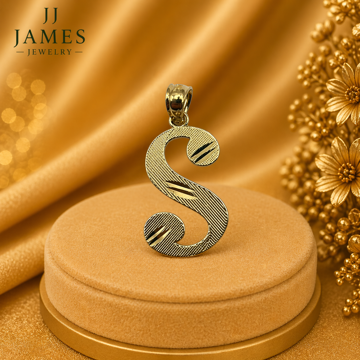 14K Yellow Gold Initial S Pendant – Personalized Letter Gold Necklace Charm