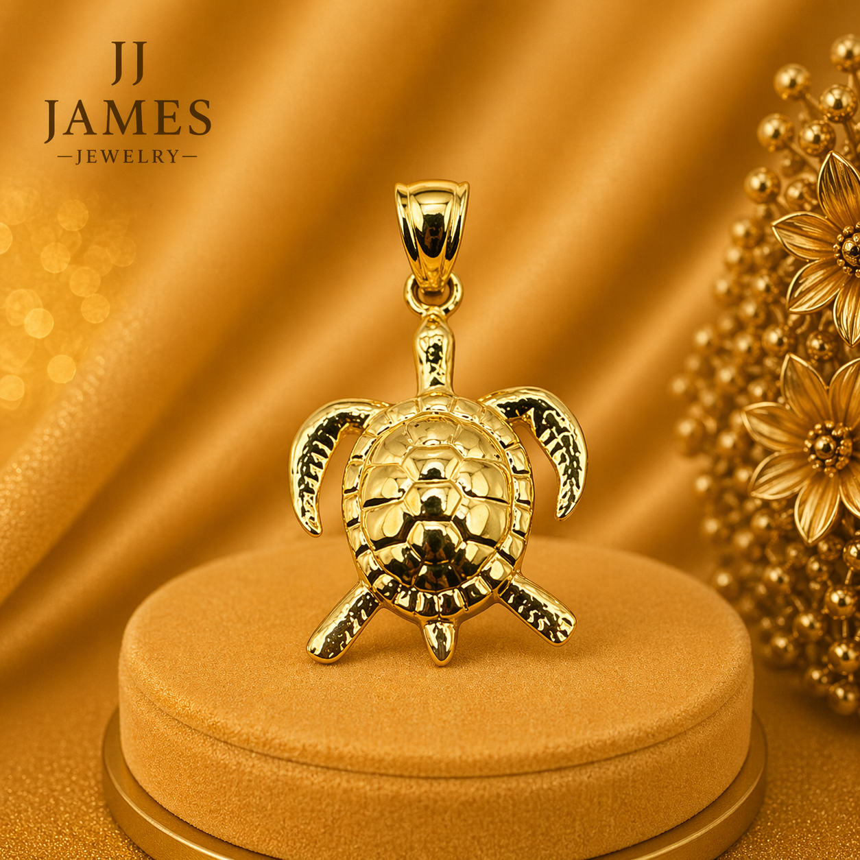10K Yellow Gold Turtle Pendant – Elegant Sea Turtle Gold Necklace Charm