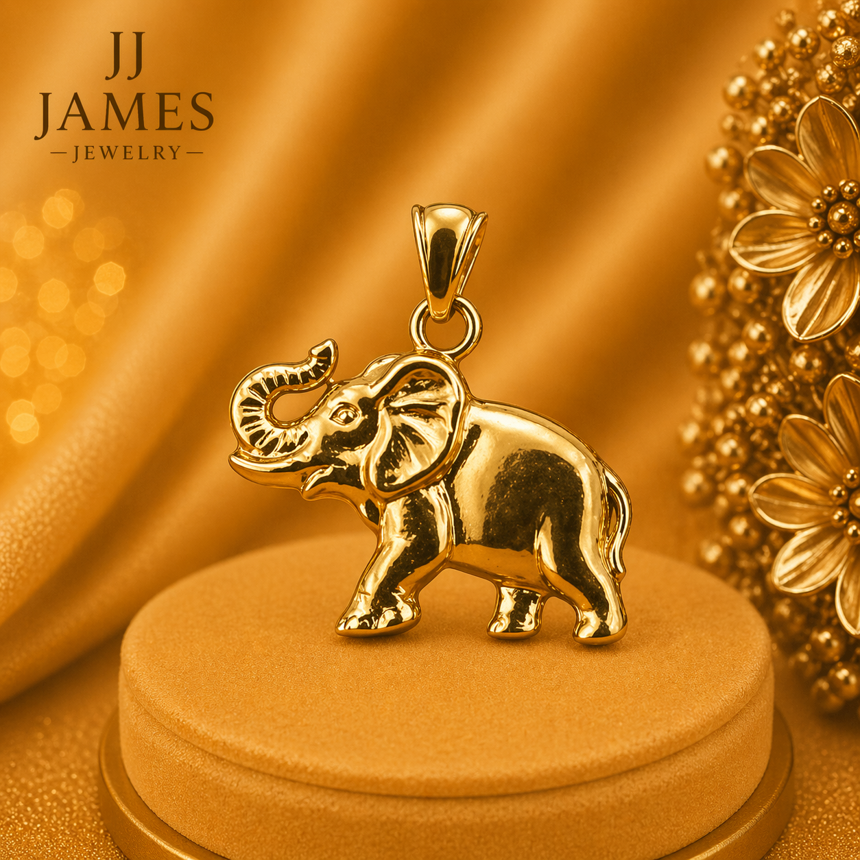 10K Yellow Gold Elephant Pendant – Elegant Animal Gold Necklace Charm