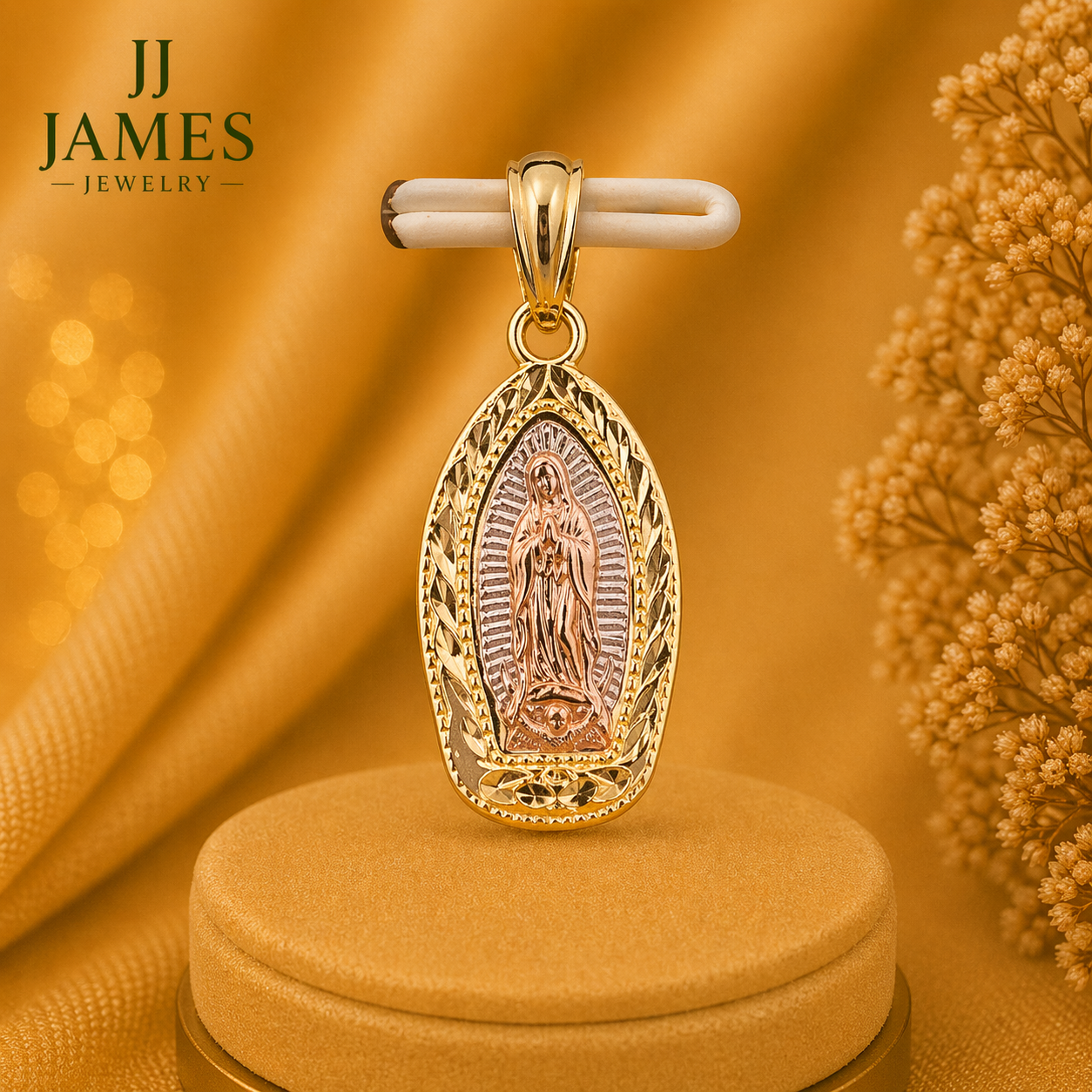 10K Yellow Gold Our Lady of Guadalupe Pendant – Religious Medal Necklace Charm